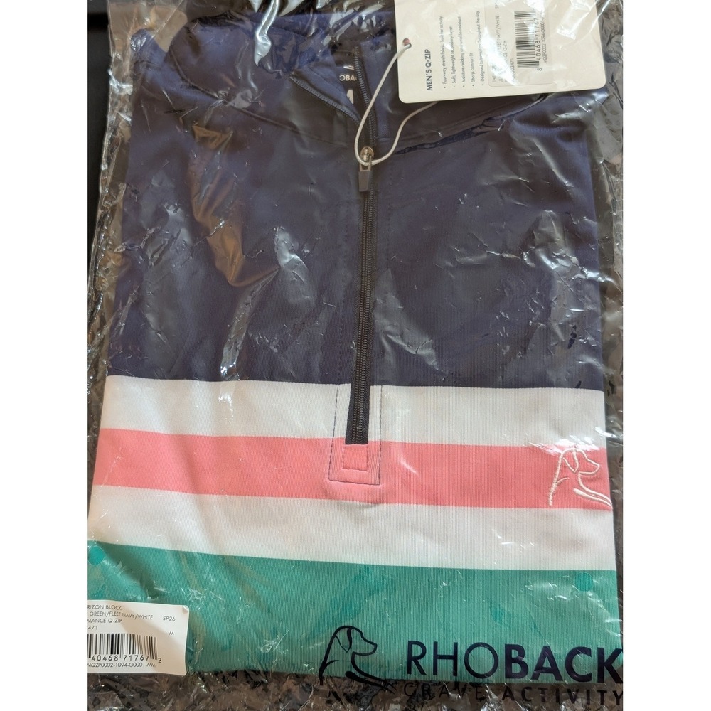 NWT Rhoback Mens XXL Q-Zip Lily Pad Green/Navy Pink Performance Pullover